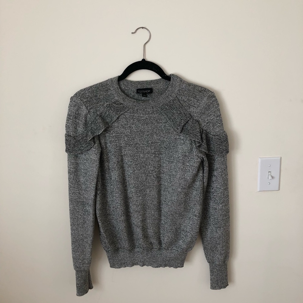 Topshop Grey Ruffle Sweater - Picture 2 of 6